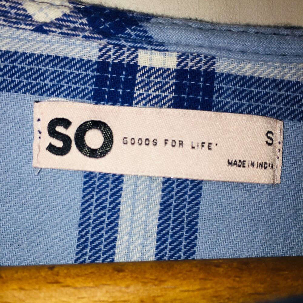 SO Goods For Life Cropped Hoodie Shacket size S Blue Plaid - Picture 3 of 7